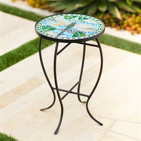 Teal Island Designs Dragonfly Mosaic Black Iron Outdoor Accent Table - Walmart.com - Walmart.com