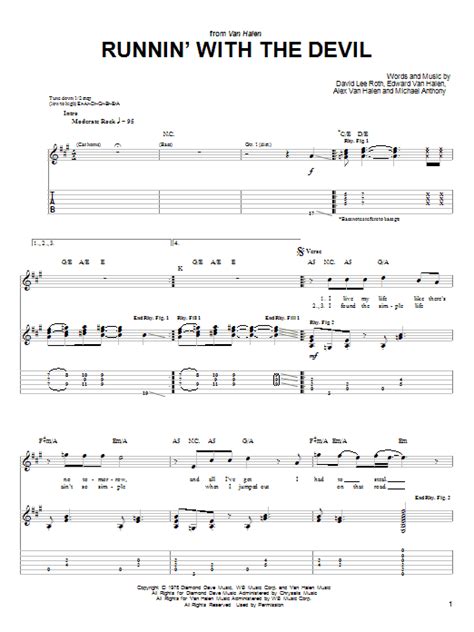 Runnin' With The Devil par Van Halen Partitions pour Tablature Guitare Facile sur Sheet Music Direct