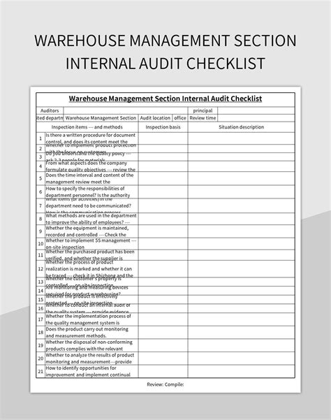 Warehouse Checklist Template - prntbl.concejomunicipaldechinu.gov.co