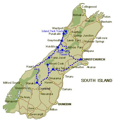 Southern Alps New Zealand Map - ToursMaps.com