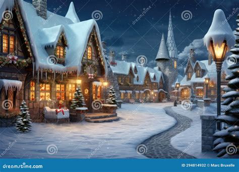 Vintage Style Snowy Christmas Village Scene - AI Generated Stock ...