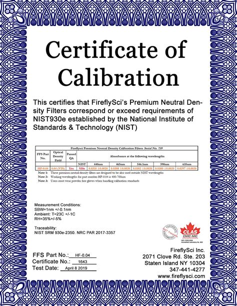 HF Series: VIS Photometric Accuracy Calibration Standards (400-700nm) (Optical Densities: 0.04 ...