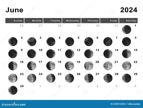 June 2024 Lunar Calendar, Moon Cycles Stock Illustration - Illustration ...