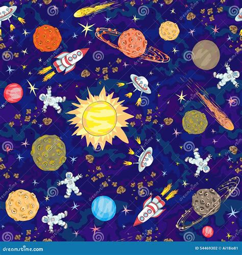 Hand Drawn Space Seamless Pattern. Kids Background Stock Vector - Image: 54469302