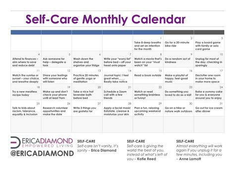 Self-Care Monthly Calendar - Erica Diamond