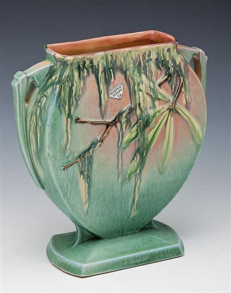 Sold Price: Roseville Moss Pattern Double-Handled Vase - August 6, 0115 ...