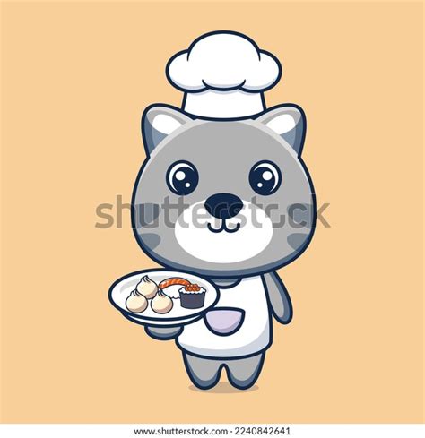 Cute Cat Chef Cartoon Character Bring Stock Vector (Royalty Free ...