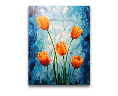 Original Painting Orange Tulips Acrylic Large Wall Art 16x20