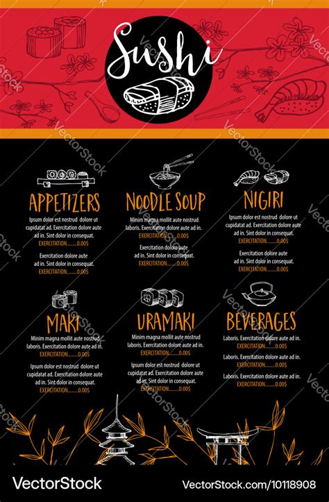 Sushi restaurant menu template design Royalty Free Vector