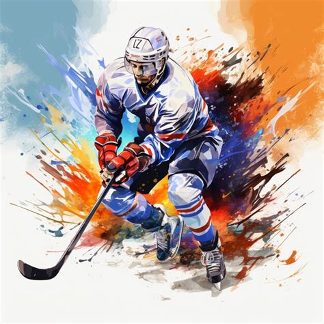 Premium Photo | Painting of a hockey player with a stick and helmet on ...