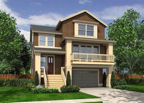 Plan 23270JD: Narrow Craftsman with Drive-Under Garage | Narrow lot house plans, Craftsman style ...