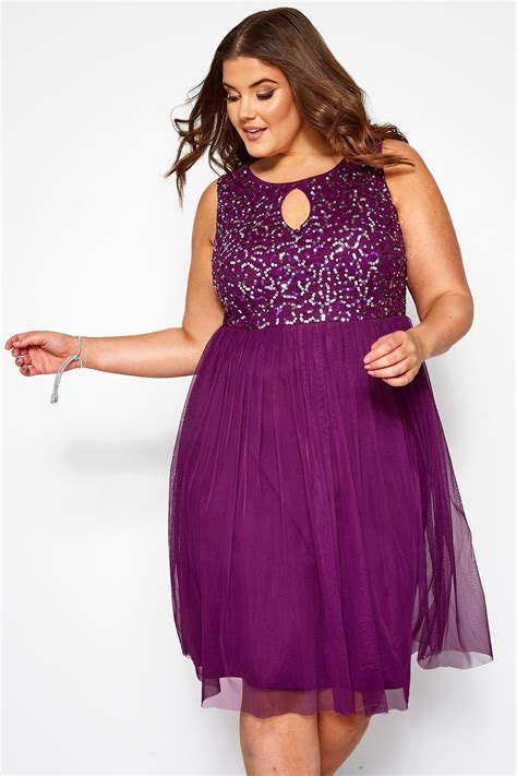 LUXE Purple Sequin Embellished Dress | Yours Clothing