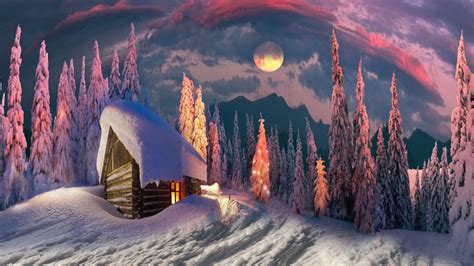 2560x1440 Resolution House in Winter Amazing Digital Art 1440P Resolution Wallpaper - Wallpapers Den