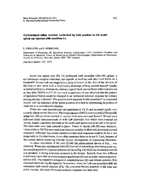 (PDF) Contralateral reflex reversal controlled by limb position in the acute spinal cat injected ...