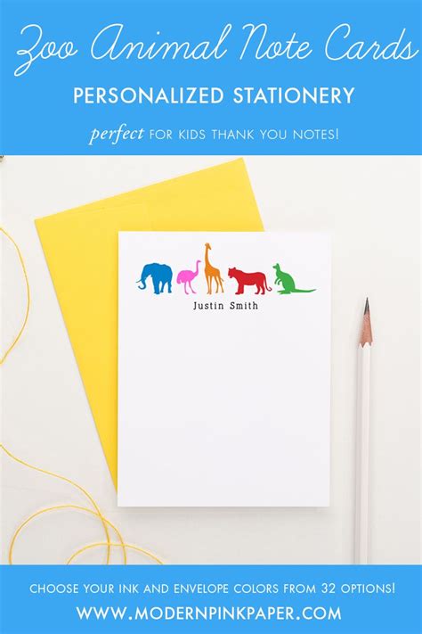 Zoo Animals Personalized Stationery - Modern Pink Paper | Personalized stationery, Personalized ...