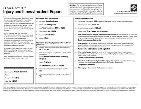 OSHA Form 301 - Injury and Illness Incident Report