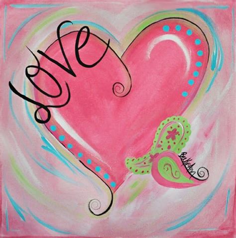 Items similar to Whimsical Pink Heart Love Girls Art on Stretched Canvas 10x10 on Etsy