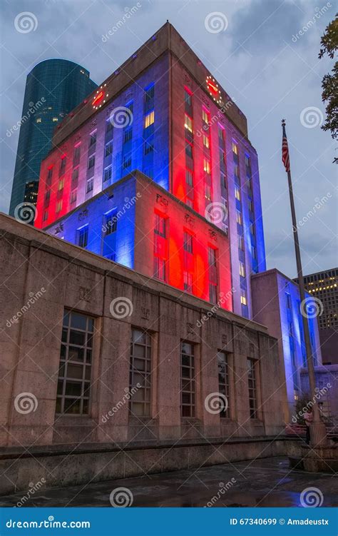 Illumination of Houston City Hall, Texas by Night Editorial Stock Image ...