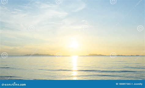 Beautiful Beach Sunrise with Blue Sea and Golden Light Sky Cloud Background Stock Image - Image ...