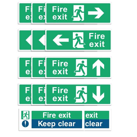 Buy RubiGo Safety Pack of 14, Fire Exit Sign (RIGHT,LEFT, UP, DOWN ARROW) & Fire Exit Keep Clear ...