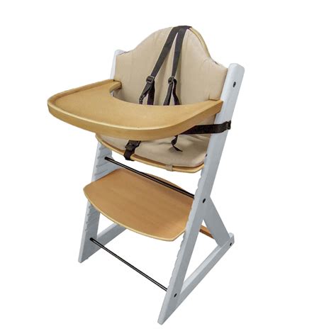 Wooden Baby High Chair | 3in1 Highchair with Tray and Bar (White & Natural) - Nanny Annie