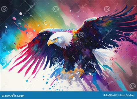 Bald Eagle Bird in Flight about To Hit Prey Watercolor Colorful Art Stock Illustration ...