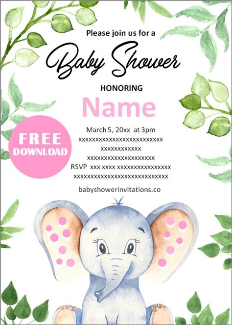 Free Printable Elephant Baby Shower Invitations Templates 🐘