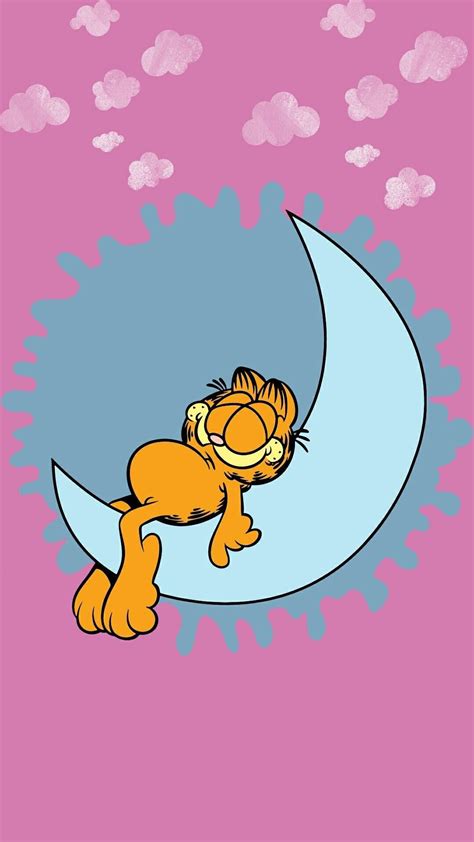 Garfield pink sleeping on moon cellphone wallpaper Garfield Cartoon ...