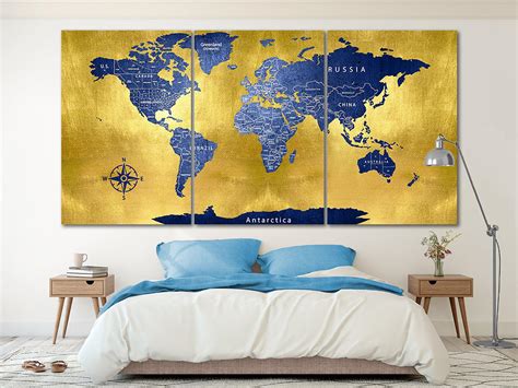 Gold Map Canvas Gold World Map Business Gift Decor for - Etsy