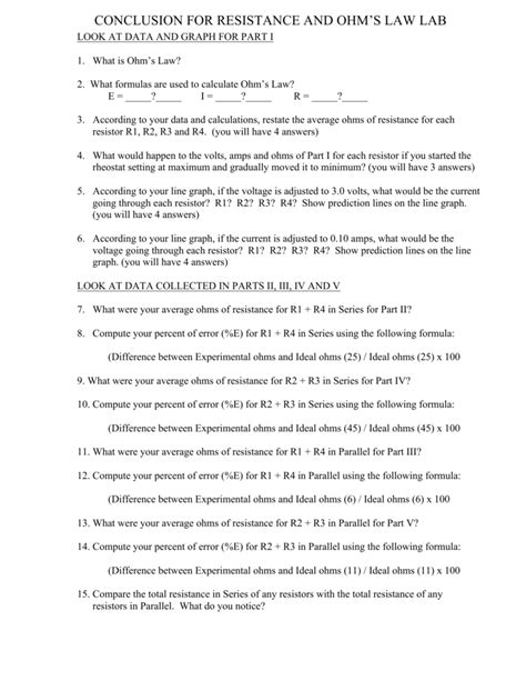 CONCLUSION FOR RESISTANCE AND OHM'S LAW LAB