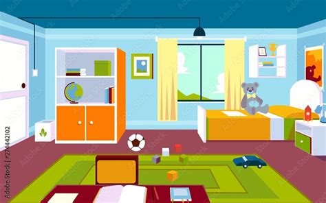 Interior of the kids room in the home in a cartoon style. Stock Vector ...