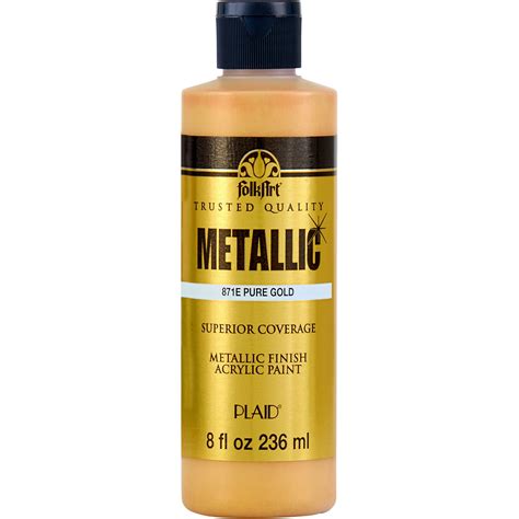 FolkArt Metallic Acrylic Craft Paint, Metallic Finish, Pure Gold, 8 fl oz - Walmart.com