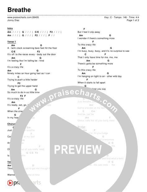 Breathe Chords PDF (Jonny Diaz) - PraiseCharts