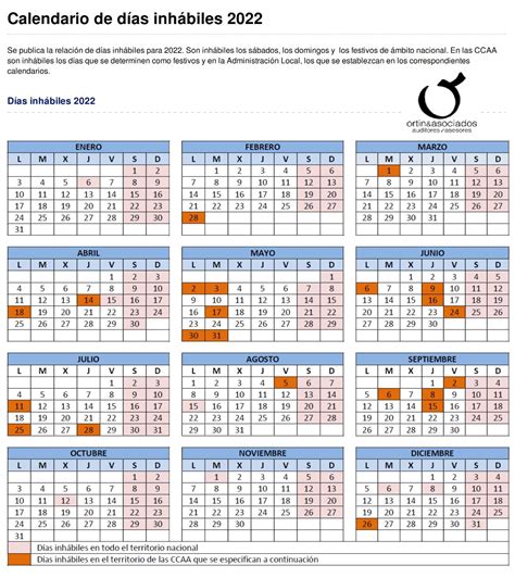 Calendario de días inhábiles 2022 – Ortín y Asociados