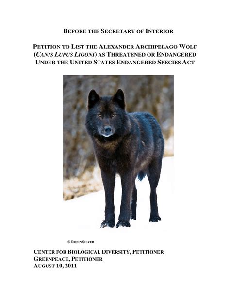 (PDF) BEFORE THE SECRETARY OF INTERIOR PETITION TO LIST THE ALEXANDER ARCHIPELAGO WOLF (CANIS ...