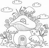 Coloring Book For Children Mushroom House In The Garden Vector  sketch template