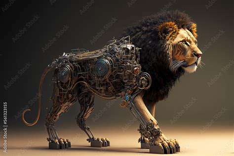 Futuristic lion robot, mechanical robot animal, future warrior ...