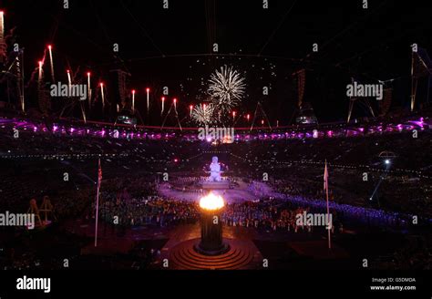 Fireworks during the opening ceremony at the Olympic Stadium Stock ...