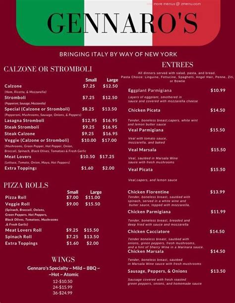 Online Menu of Gennaro's Italian Restaurant & Pizzeria Restaurant, Moorefield, West Virginia ...