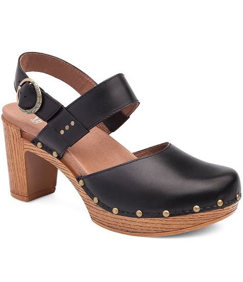 Dansko Dotty Leather Studded Slingback Buckle Wood Heel Clogs | Dillards