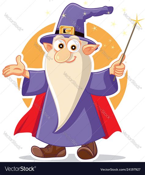 Funny cartoon wizard magician character Royalty Free Vector