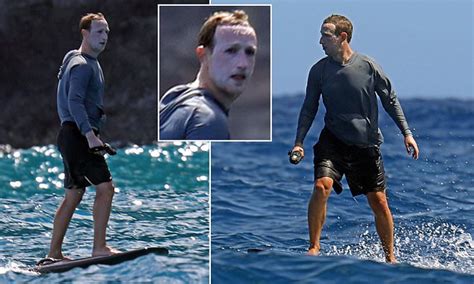 Mark Zuckerberg covered in sunscreen as he surfs in Hawaii