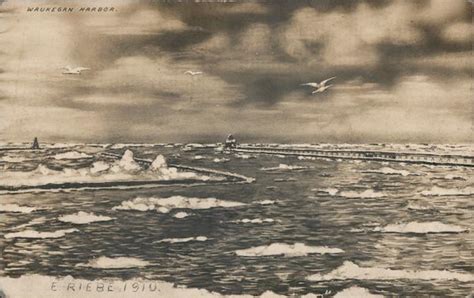 Waukegan Harbor, circa 1910 Illinois E. Riebe Postcard