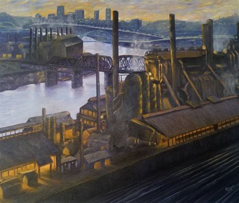 J & L Steel Mill Pittsburgh with the Hot Metal Bridge late 1970s-80s Painting by Joann Renner ...