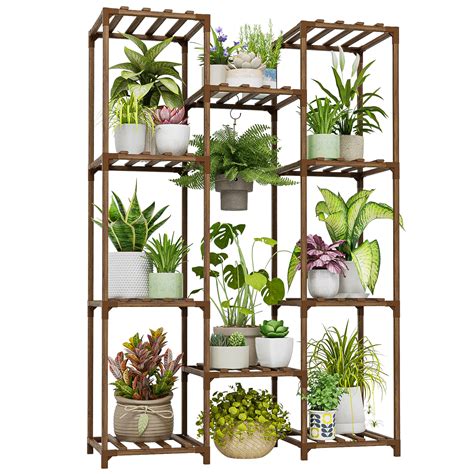 Bamworld Plant Stand Indoor Outdoor Tall 5-Tier Corner Plant Shelf 13 Potted Flower Shelves ...