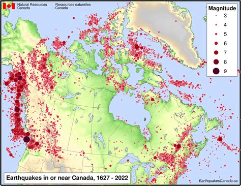 Earthquake map of Canada