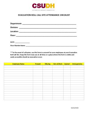 CSUDH Evacuation Roll Call Site Attendance Checklist 2018-2024 - Fill ...