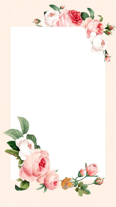 Blank floral rectangle frame vector mobile phone wallpaper | premium image by rawpixel.com ...