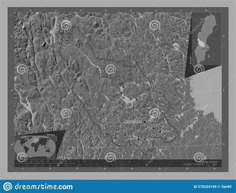 Dalarna, Sweden. Bilevel. Labelled Points of Cities Stock Illustration - Illustration of ...