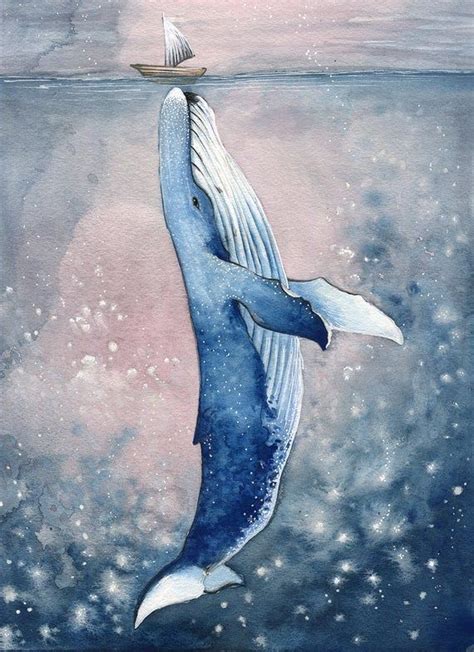 The Nudge, Art Print, Illustration, Watercolor, Print, Ocean Art, Whale ...